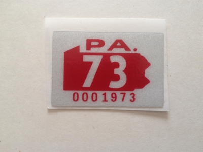 Jim's Old Pl8s. 1973 Pennsylvania Registration Sticker